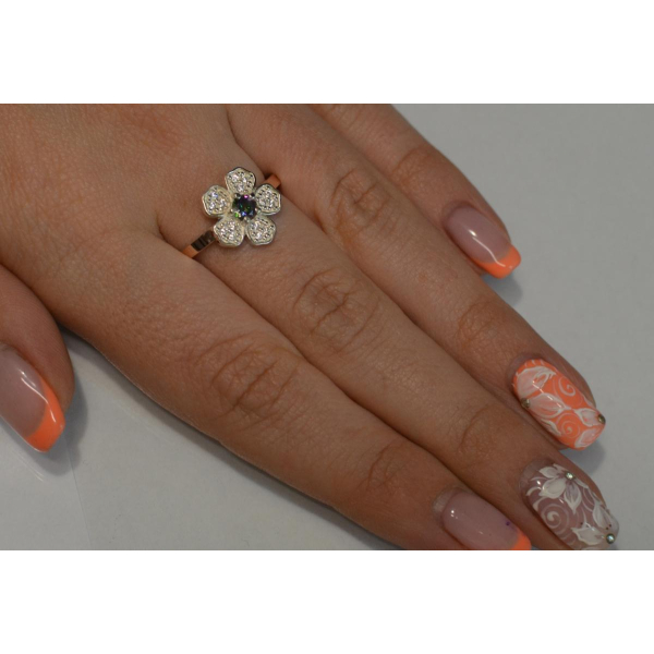 Кольцо серебряное с золотыми пластинами (094к)