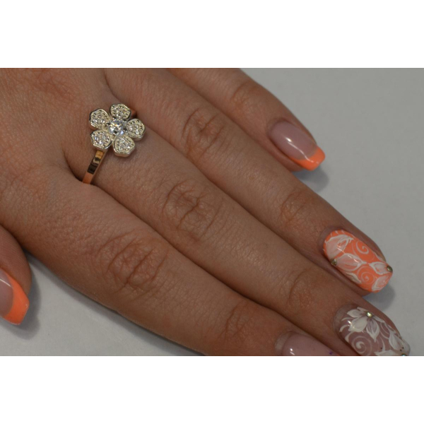 Кольцо серебряное с золотыми пластинами (094к)