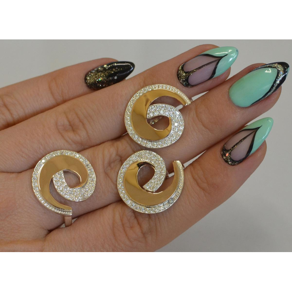 Гарнитур серебряный  с золотыми вставками (095)