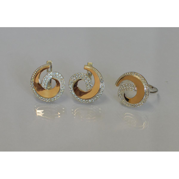 Гарнитур серебряный  с золотыми вставками (095)