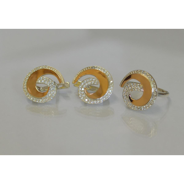 Гарнитур серебряный  с золотыми вставками (095)