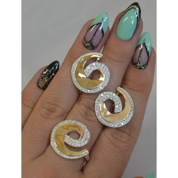 Гарнитур серебряный  с золотыми вставками (095)