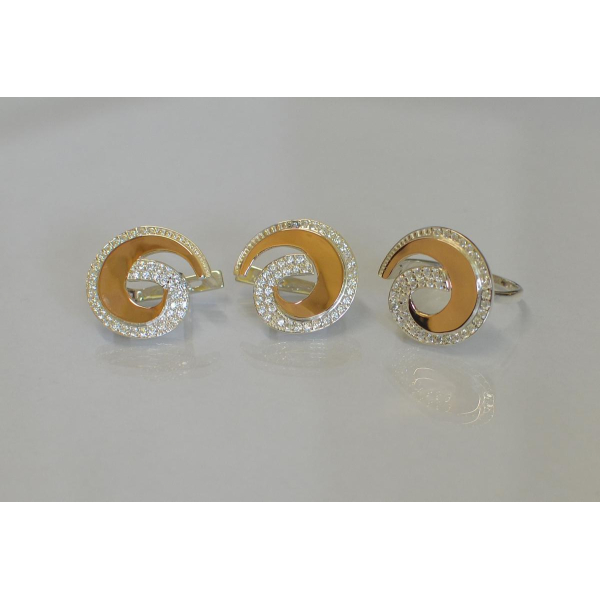 Гарнитур серебряный  с золотыми вставками (095)