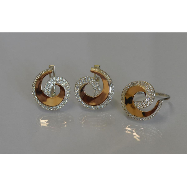 Гарнитур серебряный  с золотыми вставками (095)