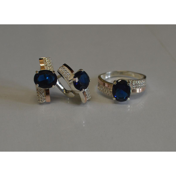 Набір срібний з золотими пластинами і фіанітами (096)