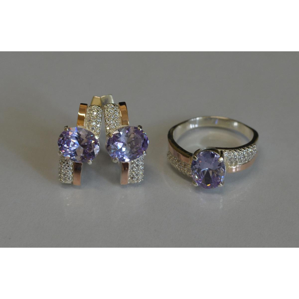 Набір срібний з золотими пластинами і фіанітами (096)