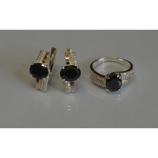 Набір срібний з золотими пластинами і фіанітами (096)