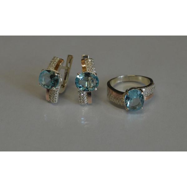 Набір срібний з золотими пластинами і фіанітами (096)