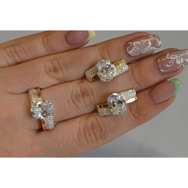 Набір срібний з золотими пластинами і фіанітами (096)