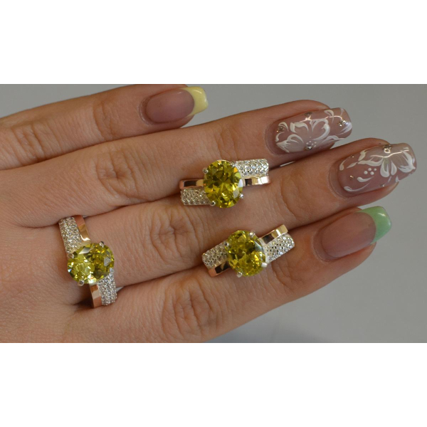 Набір срібний з золотими пластинами і фіанітами (096)