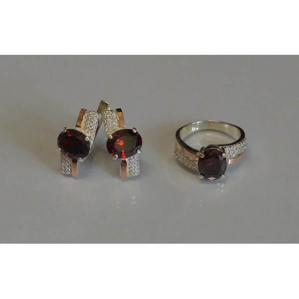 Набір срібний з золотими пластинами і фіанітами (096)