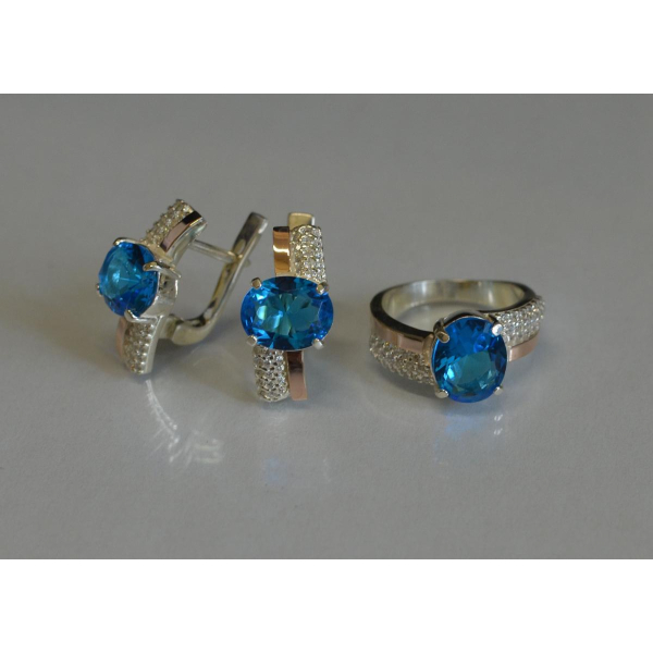 Набір срібний з золотими пластинами і фіанітами (096)