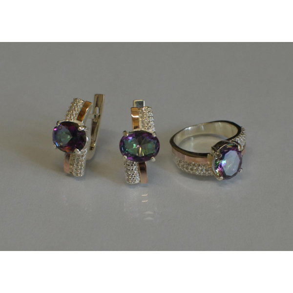 Набір срібний з золотими пластинами і фіанітами (096)