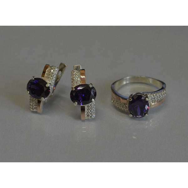 Набір срібний з золотими пластинами і фіанітами (096)