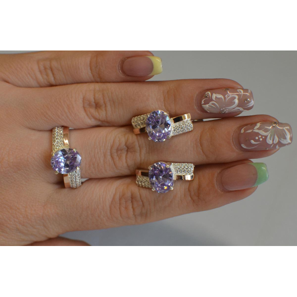 Набір срібний з золотими пластинами і фіанітами (096)