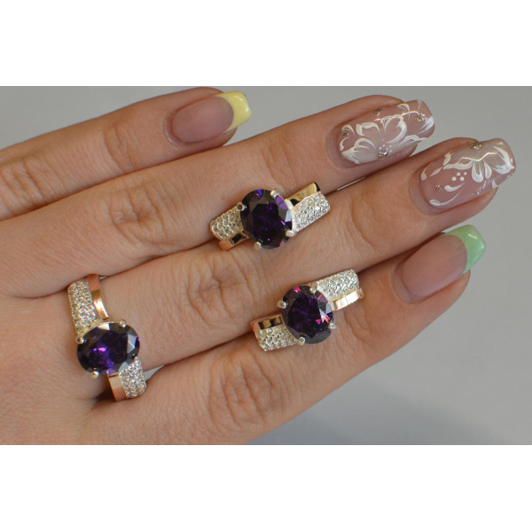 Набір срібний з золотими пластинами і фіанітами (096)