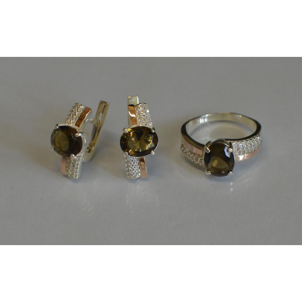 Набір срібний з золотими пластинами і фіанітами (096)