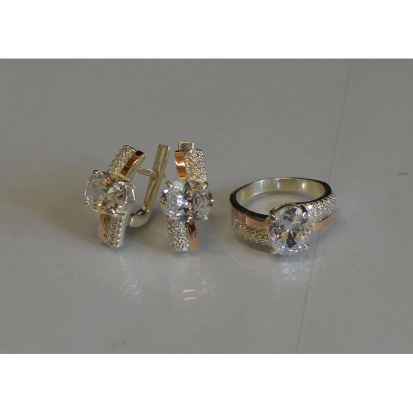 Набір срібний з золотими пластинами і фіанітами (096)