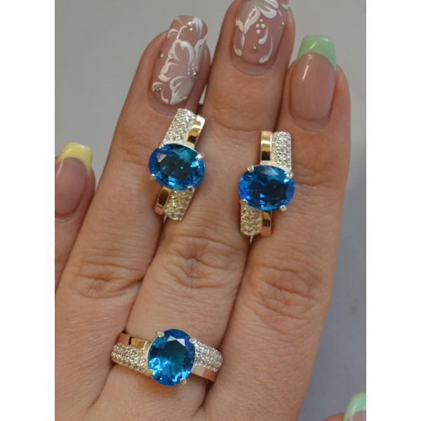 Набір срібний з золотими пластинами і фіанітами (096)