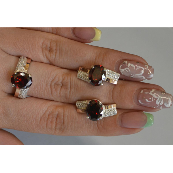 Набір срібний з золотими пластинами і фіанітами (096)