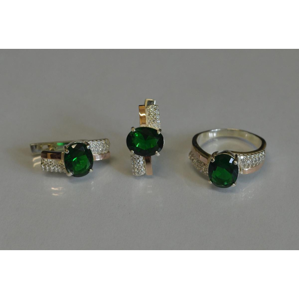 Набір срібний з золотими пластинами і фіанітами (096)