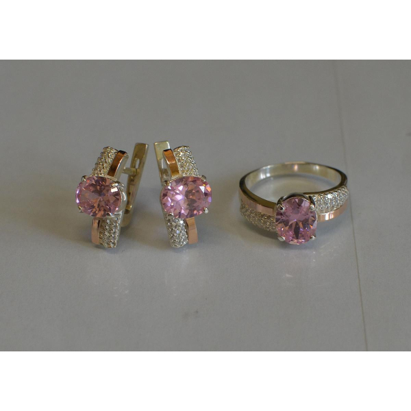 Набір срібний з золотими пластинами і фіанітами (096)