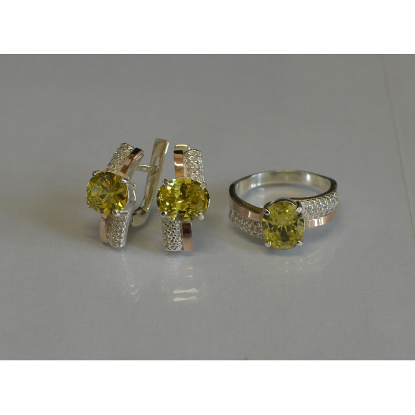 Набір срібний з золотими пластинами і фіанітами (096)