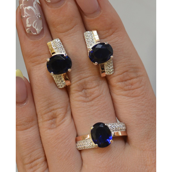 Набір срібний з золотими пластинами і фіанітами (096)