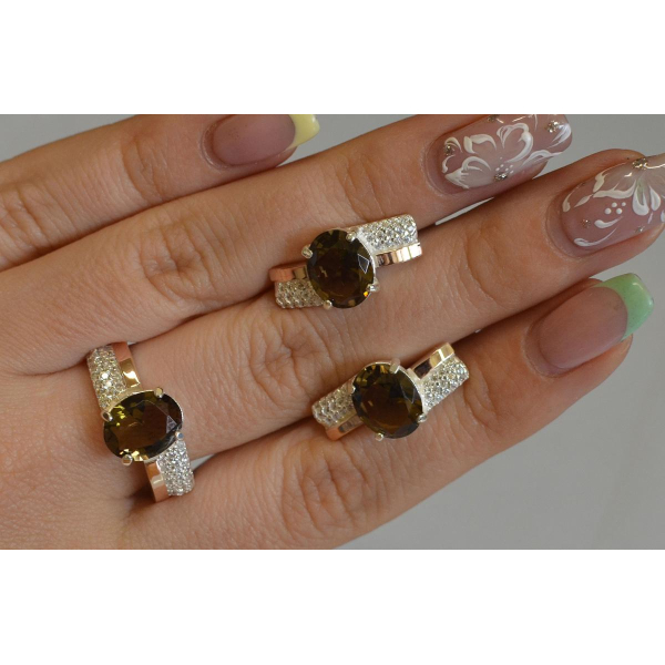 Набір срібний з золотими пластинами і фіанітами (096)