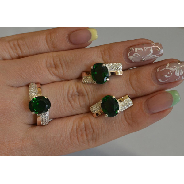 Набір срібний з золотими пластинами і фіанітами (096)