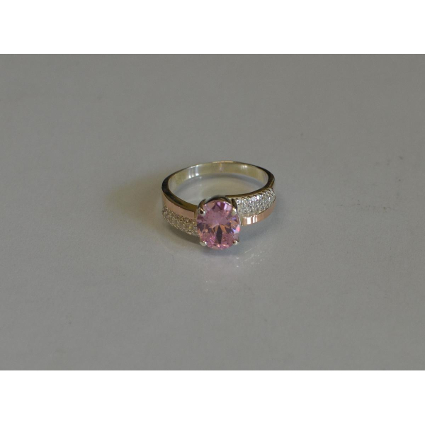 Кольцо серебряное с золотыми пластинами и фианитами (096к)