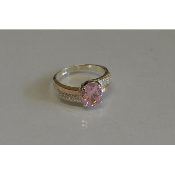 Кольцо серебряное с золотыми пластинами и фианитами (096к)