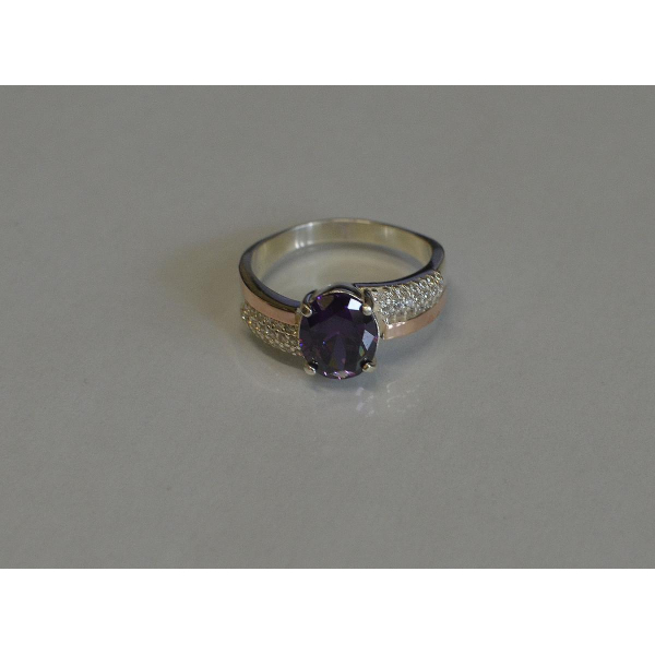 Кольцо серебряное с золотыми пластинами и фианитами (096к)