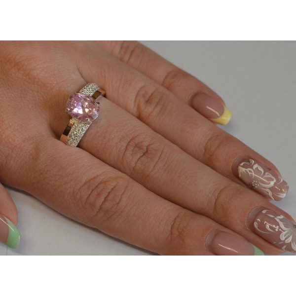 Кольцо серебряное с золотыми пластинами и фианитами (096к)