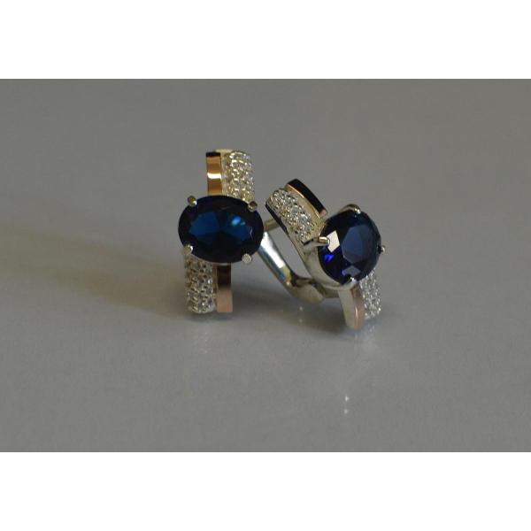 Серебряные серьги с золотыми пластинами и фианитами (096с)