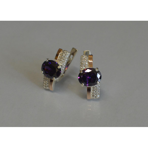 Серебряные серьги с золотыми пластинами и фианитами (096с)