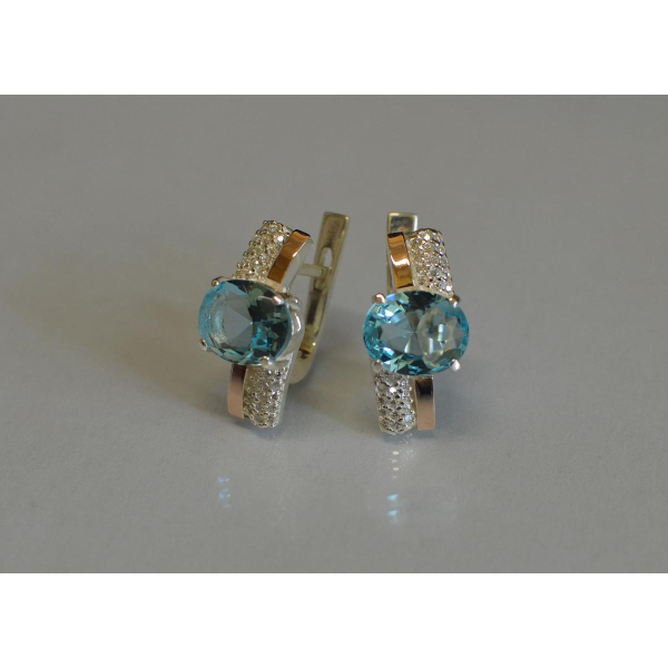 Серебряные серьги с золотыми пластинами и фианитами (096с)