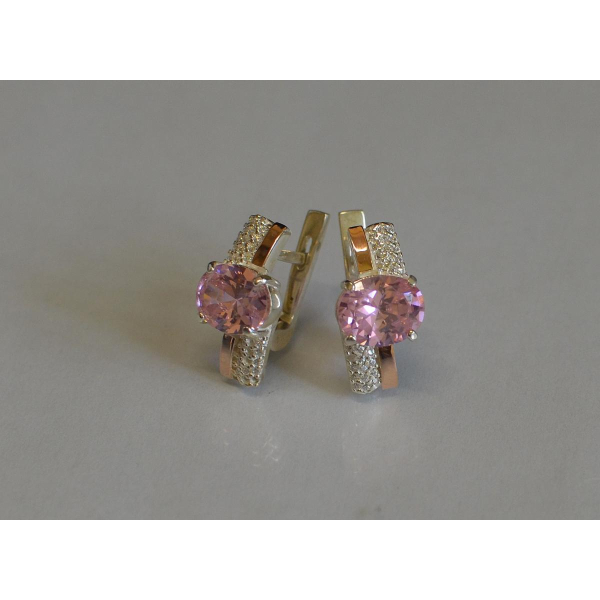 Серебряные серьги с золотыми пластинами и фианитами (096с)