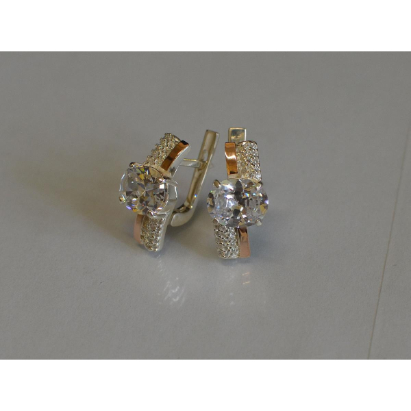 Серебряные серьги с золотыми пластинами и фианитами (096с)