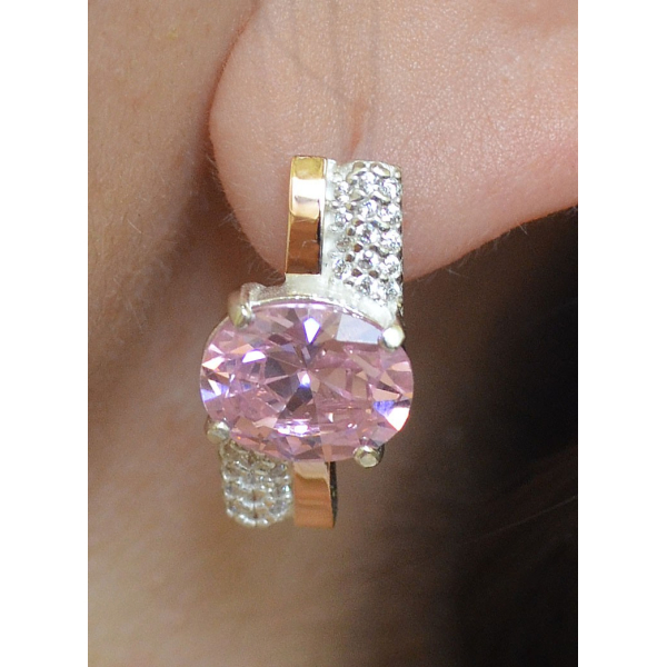 Серебряные серьги с золотыми пластинами и фианитами (096с)