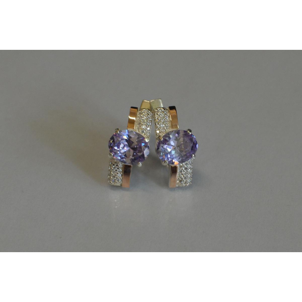 Серебряные серьги с золотыми пластинами и фианитами (096с)