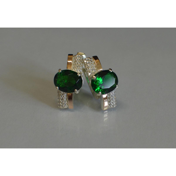 Серебряные серьги с золотыми пластинами и фианитами (096с)