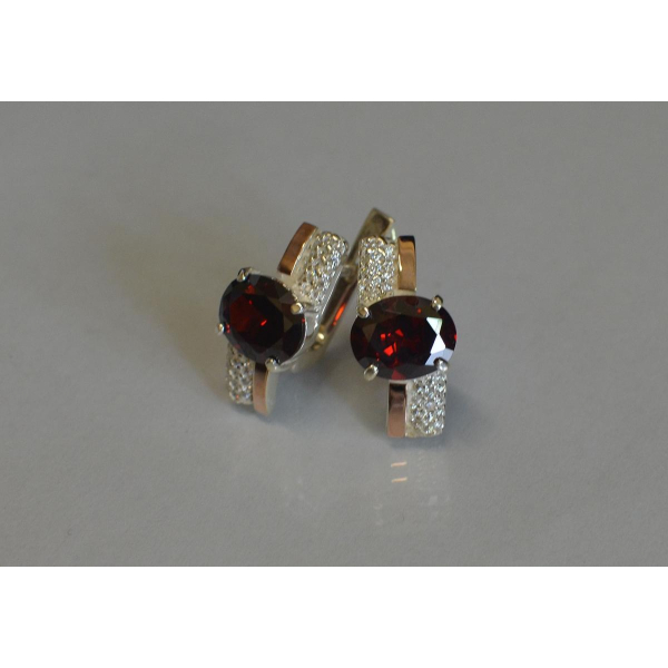 Серебряные серьги с золотыми пластинами и фианитами (096с)