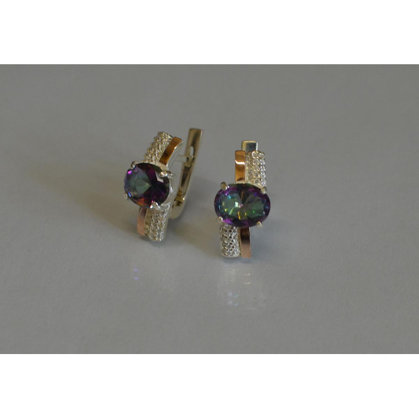 Серебряные серьги с золотыми пластинами и фианитами (096с)