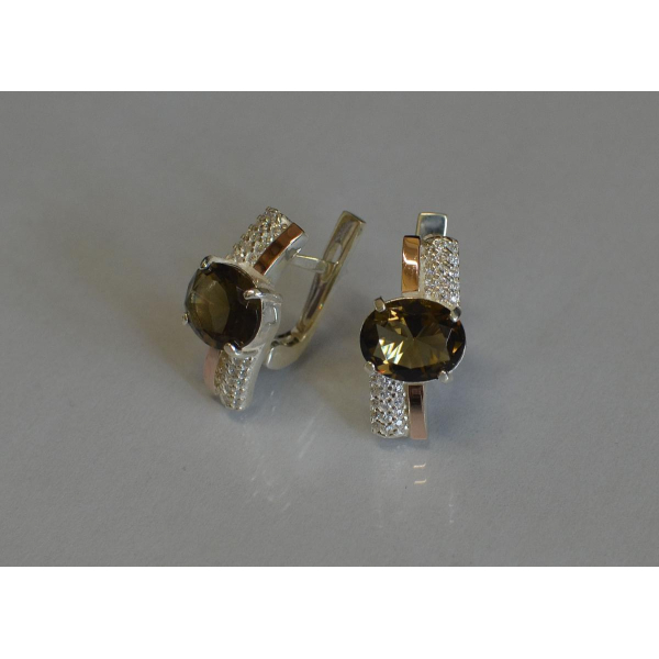 Серебряные серьги с золотыми пластинами и фианитами (096с)