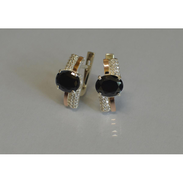 Серебряные серьги с золотыми пластинами и фианитами (096с)