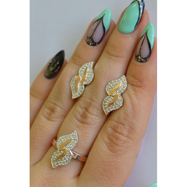 Набор серебряный с золотыми вставками (097)