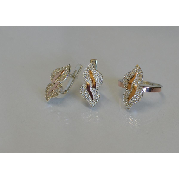 Набор серебряный с золотыми вставками (097)