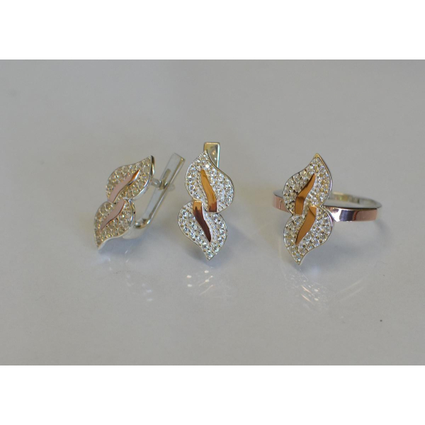 Набор серебряный с золотыми вставками (097)