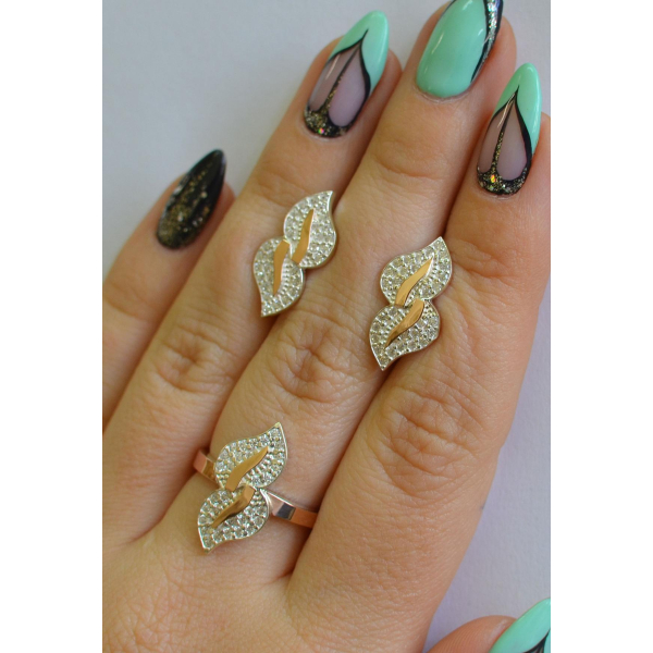 Набор серебряный с золотыми вставками (097)